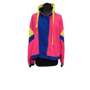 Too Hot Brazil 1980's Vintage Neon Colorful Windbreaker Jacket Women's Sz Large